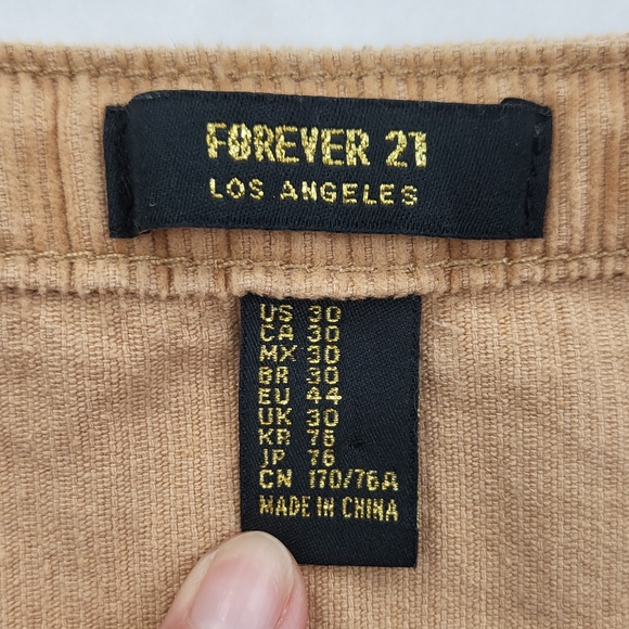 FOREVER 21 Beige CORDUROY Mini Skirt STRETCH Side Zipper Size 30 - Picture 2 of 6